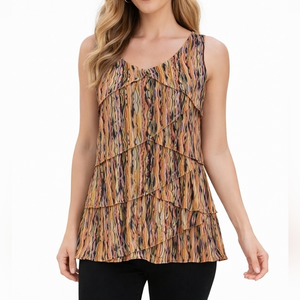 VTG CHAUS Rainbow Layered Mesh Sleeveless Blouse